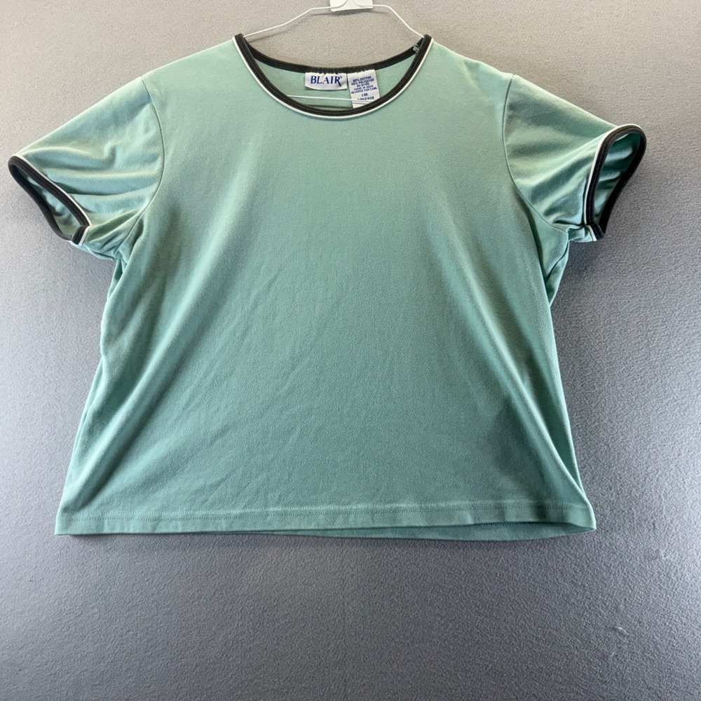 Blair Womens Sage Green‎ Ringer T-Shirt Short Sleeve Contrast Trim Large
